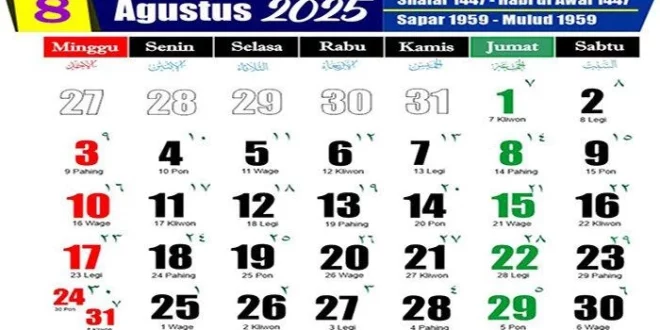 kalender jawa agustus 2025