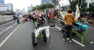 Aksi Petani di Jakarta Bawa Padi dan Labu Suarakan Keadilan Agraria