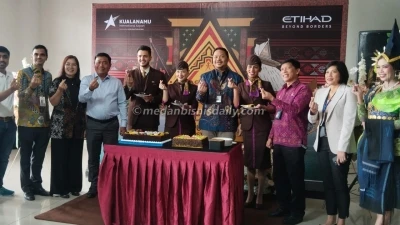 Penerbangan Perdana Etihad Abu Dhabi ke Kualanamu Resmi Diluncurkan